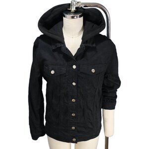 Mavi Black Hooded Denim Jacket w Attached Hood - "Karla" - Very Good Condition
